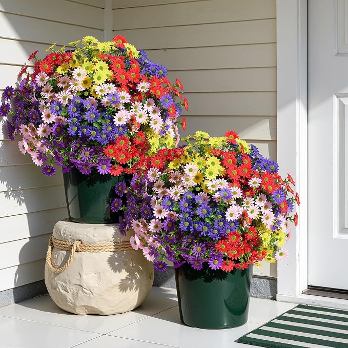 Alupssuc 20 Bundles Artificial Daisies Flowers Fake Silk Plant for Indoor Outdoor Decor, UV Resistant No Fade Faux Spring Flowers for Garden, Porch & Patio Decoration,Mixed 5 Colors