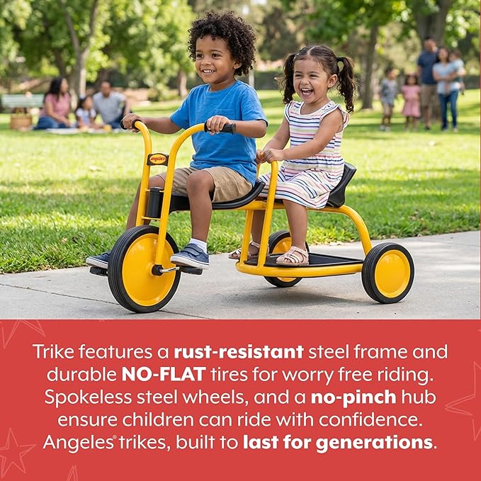 MYRIDER Toddler Trike, Kids Tricycle for Preschool, Daycare, Playground Kids Tricycles, Rubber Tires, Yellow/Black, 12" Tandem