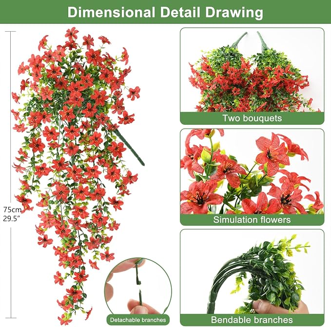 Artificial Fake Hanging Flowers Plants for Outdoor Spring Summer Decoration | 2 PCS Faux Silk Daisy with Eucalyptus Leaves,UV Resistant Look Real for Outside Home Planter Porch Patio Balcony Yard Decor