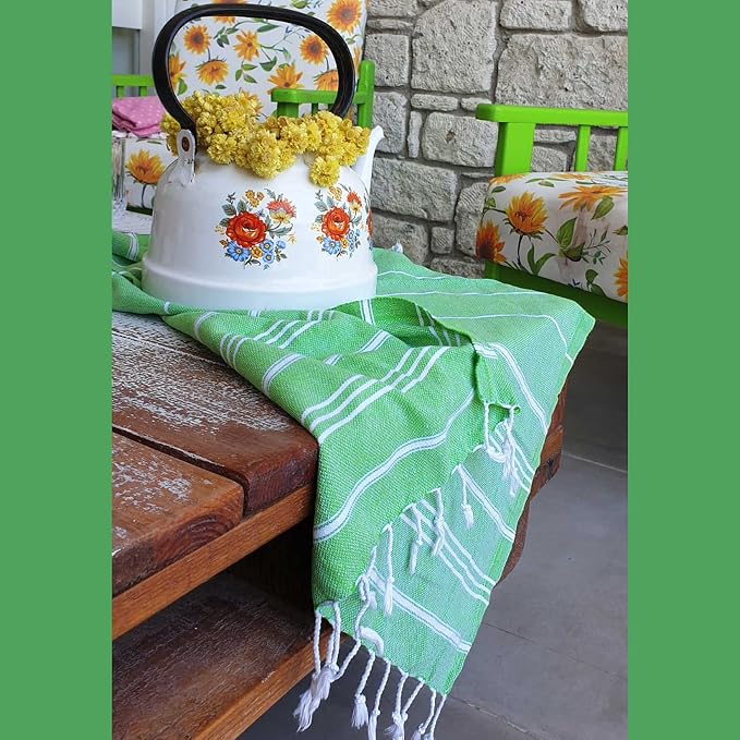 Cacala 100% Turkish Cotton Kitchen Tea Towels, Highly Absorbent Luxury Soft Quick Drying Dish Towel with Hanging Loop for Gym, Yoga, Bath, Sports, Cleaning and Kitchen (23 x 36), Green