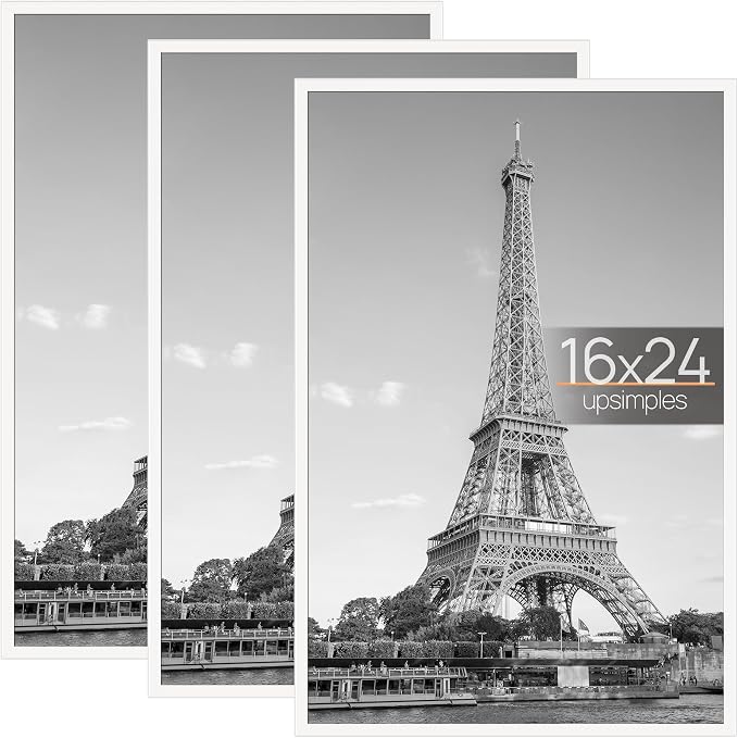 upsimples 16x24 Poster Frame, Easy Slide-In Assembly, White, 3 Pack | Gallery Wall 16 x 24 Picture Frames Set for Family, Wedding, Christmas, Easy to Change Photos