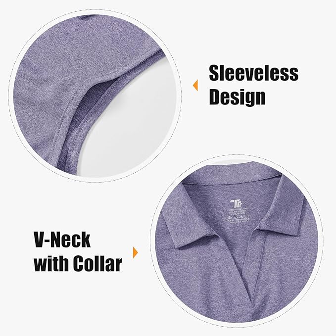 BGOWATU Women's Sleeveless Golf Polo Shirts Collared V Neck Tennis Tank Tops UPF 50+ Quick Dry Lightweight