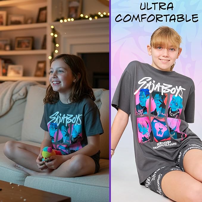 KPop Demon Hunters Officially Licensed 2-Pc Pajamas Set Girls, 5–14 Yrs, Soft PJs Lounge Set T Shirt Shorts, Gifts for Girls