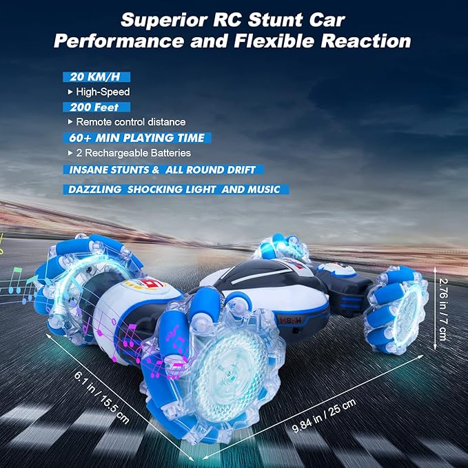 Gesture Sensing RC Stunt Car, Toys for Boys Girls 6-12 Year Old 4WD Remote Control Car 360° Rotate Transform Off-Road Drift RC Toy with Lights Music, 2.4Ghz Hand Control Birthday Xmas Gifts