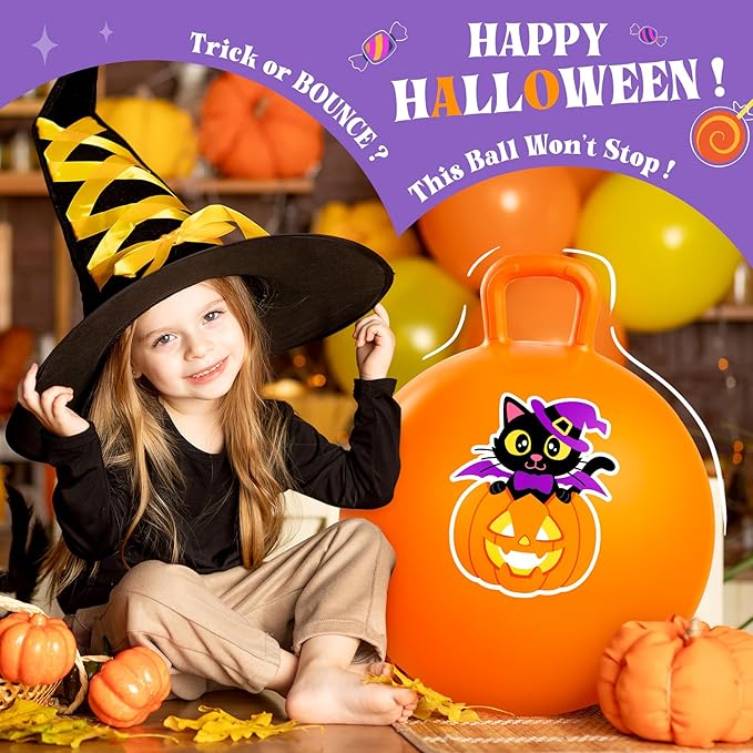 ZOOJOY Halloween Toys for Kids Hopper Ball Aged 3-8, 18In Bouncy Balls with Pumpkins, Inflatable Hoppity Hop Ball with Handle, Indoor Outdoor Jumping Hopping Toys for Boys Girls
