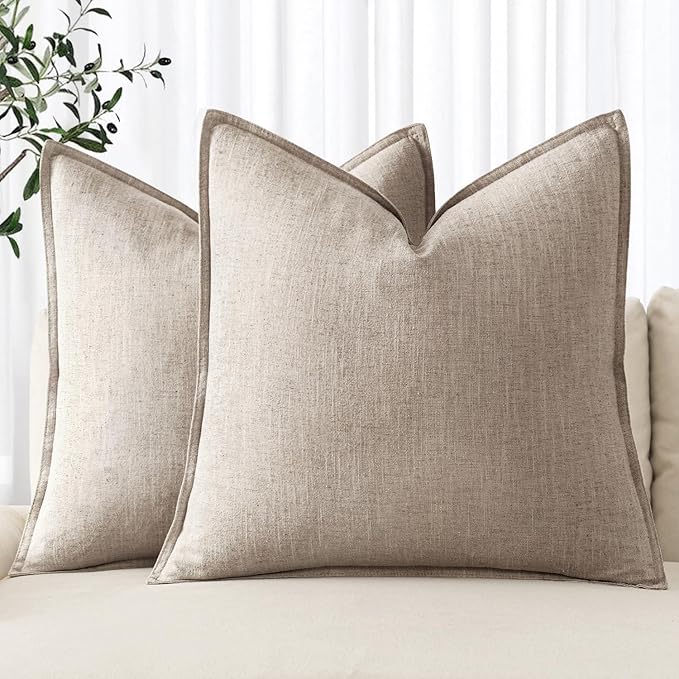 MIULEE Decorative Linen Pillow Covers 20x20 Inch Natural Linen | Boho Farmhouse Neutral Couch Throw Pillows for Bed, Pack of 2 Accent Modern Pillowcases, Sofa Livingroom Home Decor