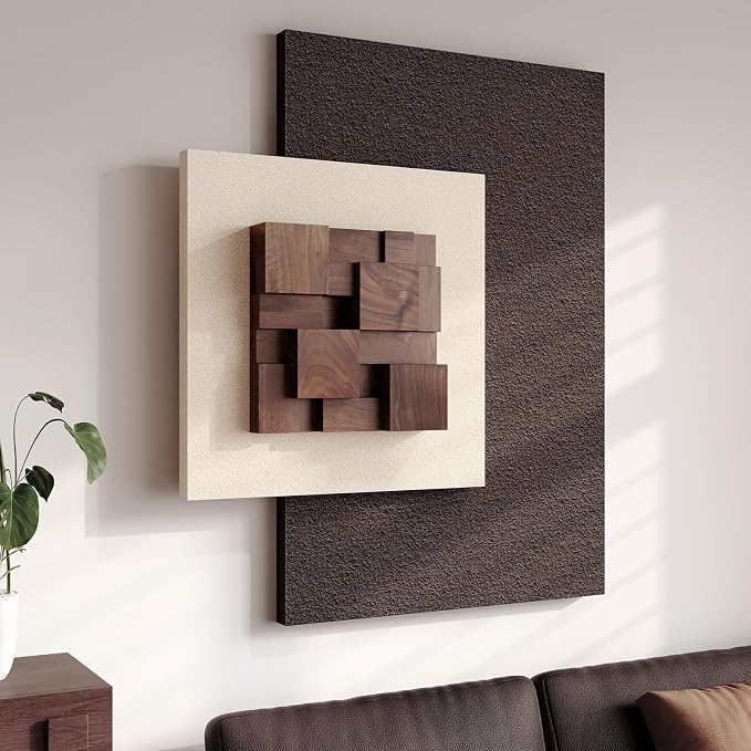 Cuspin 3D Wood Textured Large Neutral Abstract Wall Art, 1 Piece | Beige brown wall sculpture, Modern abstract wall decor, Large geometric artwork for living room bedroom dining room decor