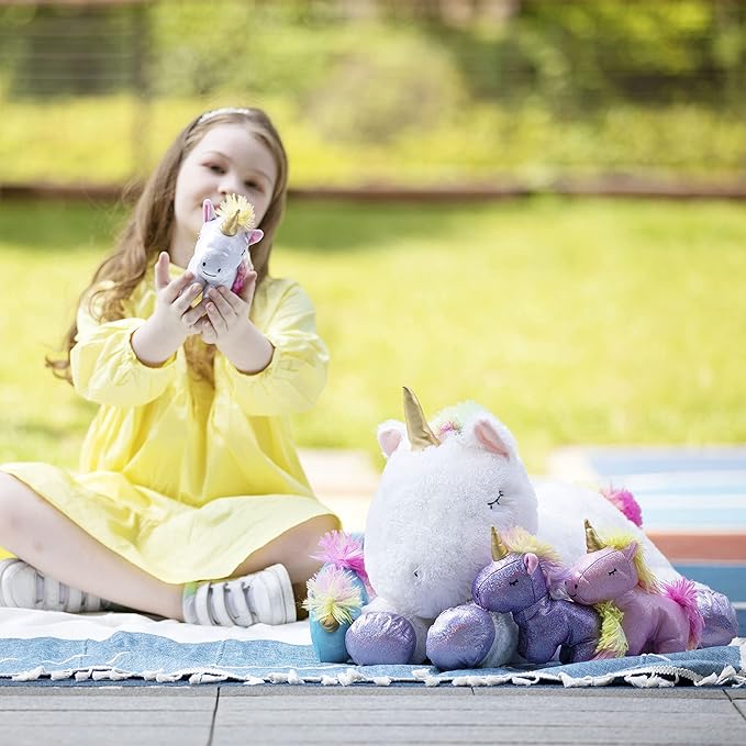 Tezituor 24 Inches Unicorn Plush Toy Set for Girls,4 Colorful Unicorns in Mommy Unicorn’s Belly,Unique Stuffed Unicorns Gifts for Children.