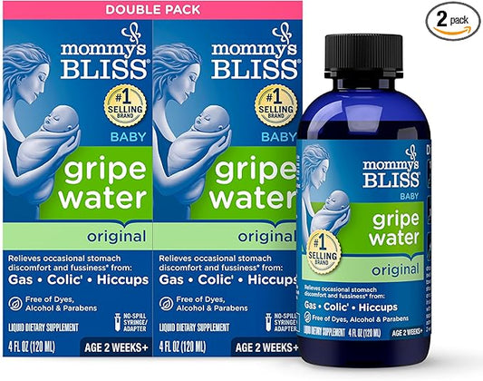 Mommy's Bliss Original Gripe Water, Gas and Colic Relief, Gentle and Safe, Made for Infants, 2 Weeks+, 8 Fl Oz (2 Bottles)