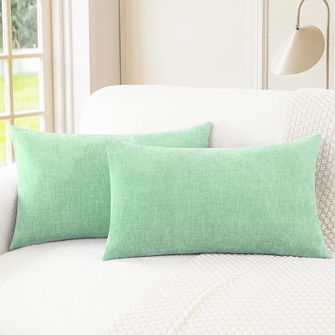 CaliTime Decorative Couch Throw Pillow Covers 26 X 16 Inches Grey Green | Pack of 2, Cozy Chenille Cushion Cases for Sofa Bed Living Room Farmhouse Home