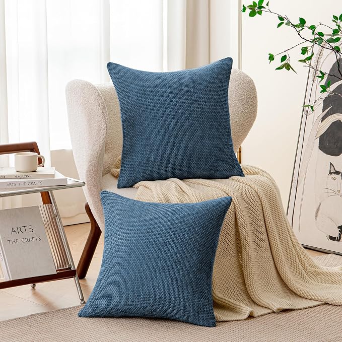 a moment Ocean Blue Chenille Throw Pillow Covers 22x22 Inch Pack of 2 Modern Decorative Throw Pillow Covers Farmhouse Cross Covers Home Decor for Sofa Bedroom Living Room