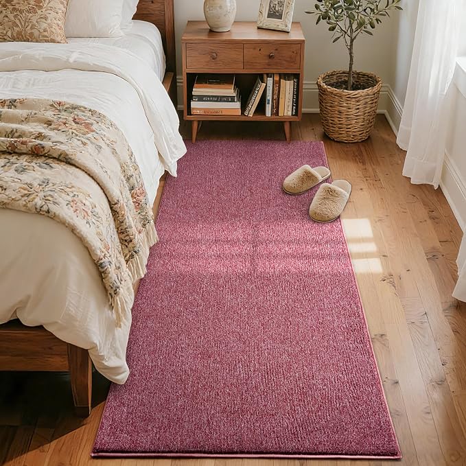 FinRèc 2x8 Washable Runner Rugs for Kitchen Hallway Bedroom, Low Pile Thin Rug Solid Color, Non-Slip Carpet Indoor for Home Decor (Red/White)