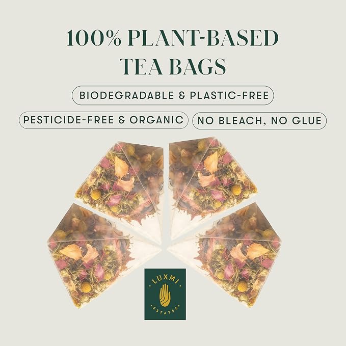 Luxmi Estates Valerian Dream Tea | 25 Pyramid Tea Bags (50g, 1.76oz) | USDA Organic Five-Herb Blend with Valerian Root, Chamomile, Lavender, Rose Petals & Peppermint | Caffeine-Free, Vegan