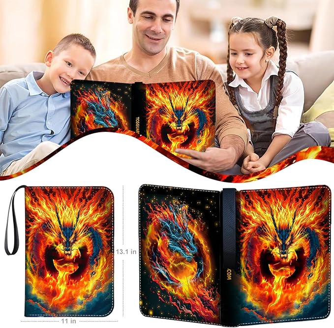 1008 Card Binder 9 Pocket Trading Card Binder with 56 Page 3-Ring Removable Sleeves, High Storage Waterproof Card Holder Collection Card Album Carrying Organizer Case for MTG TCG Cards- Dragon