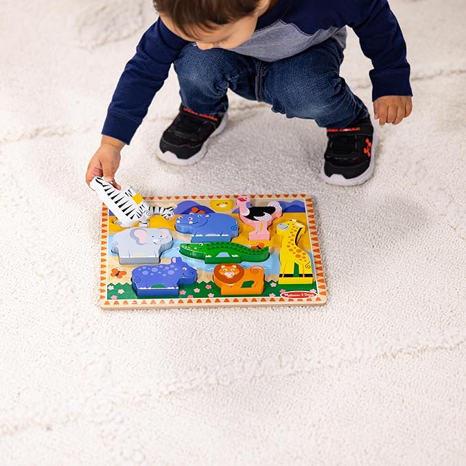 Melissa & Doug Safari Wooden Chunky Puzzle (8 pcs), Educational Screen Free Activity for Toddler, Preschoolers and Kids Ages 2+ - FSC Certified