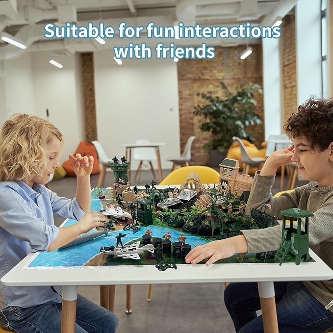 Army Men Toys for Boys, 130 Pcs Kids Military Base Playset, Plastic Action Figures and Accessories with Toy Soldiers, Army Tank, Jets, Walls, Helis, Battlefield Mat and More for Boys Age 6-8 8-12