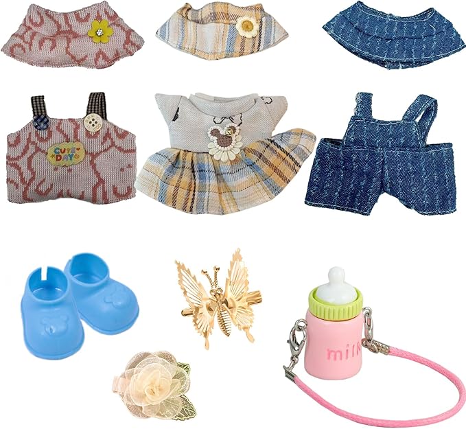 17cm Doll Clothes Set (No Doll) – 3-Pack Handmade Outfits with Accessories for 6.7” Dolls, Premium Cotton Clothing with Gift-Ready Packaging, Perfect for Dress-Up and Collectors (F12, 3)