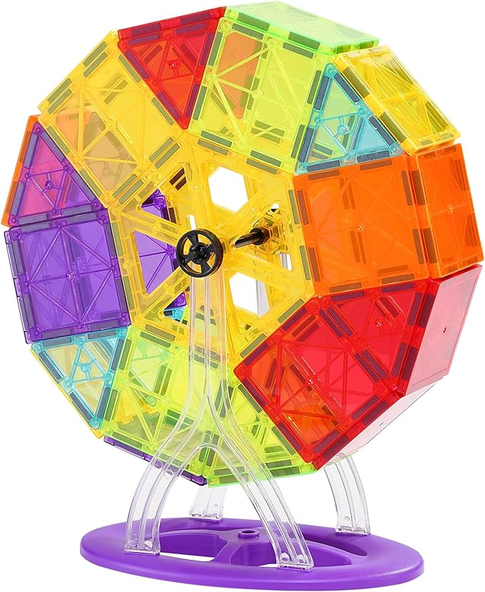 VEVOR Magnetic Tiles, 181 PCS Magnetic Blocks for Kids, Magnet Building Set with Car Bases/Ferris Wheel/Letter & Digital Cards, STEM Construction Stacking Toys for Toddlers Boys Girls Aged 3 Years