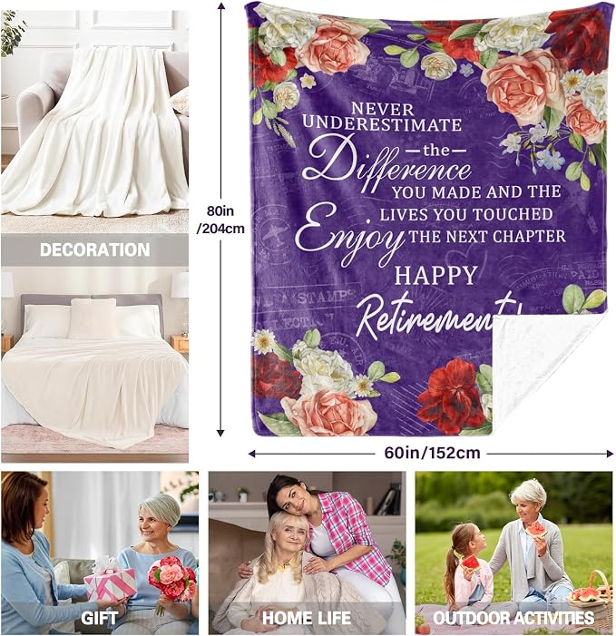 Retirement Gift for Woman 2026, Purple Retirement Blanket for Women 80"x60" | Happy Retired Gifts, Soft Purple Retirement Throw for Retiring Coworker, Teacher, Nurse, Mom, Farewell & Going Away Gift