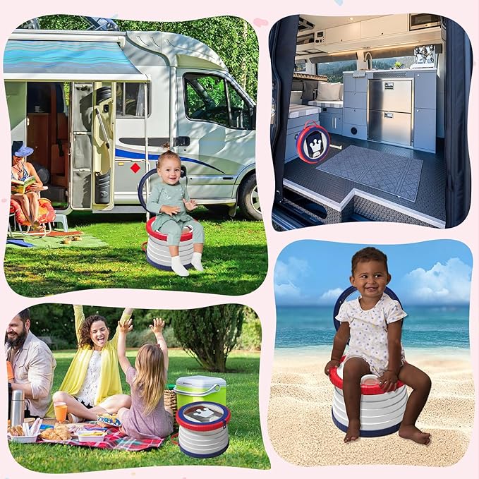 2025 Upgraded Portable Potty Training, Foldable Toilet,Travel Potty for Toddler, Apply to Seat Emergency Toilet for Camping, Outdoor, Car, Indoor, Including 3 rolls of garbage bags(Red-blue)