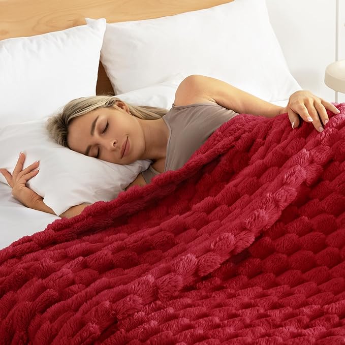 Whale Flotilla Soft Fleece Queen Size Bed Blanket Luxury 3D Jacquard, Red | Lightweight Breathable Coverlet Bedspread for All Seasons, Super Cozy Plush Fluffy Fuzzy Decorative Blanket for Bed, 90"x90"