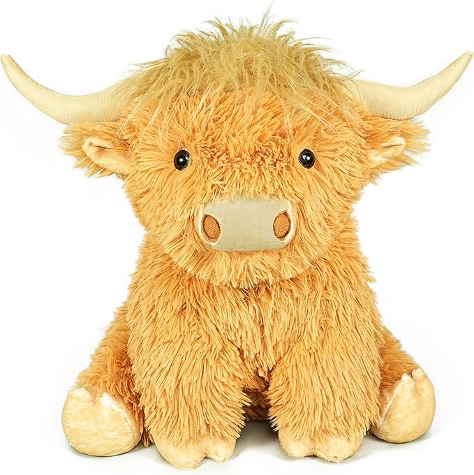 Highland Cow Weighted Stuffed Animals, 4 Lbs Yellow Highland Cow Plush 13.7 Inches, Surprise Weighted Stuffed Animals Gift for Kids Birthdays, Halloween, Christmas (Yellow)