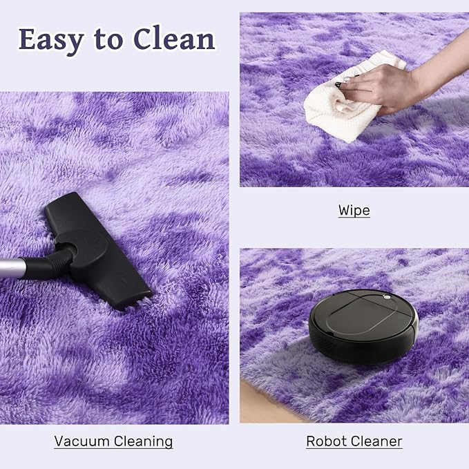 5x7 Purple White Rug Fluffy Living Room Rugs Girls, Plush Soft Fuzzy Area Carpet Non Slip for Bedroom Nursery Kids Girlie Elegant Home Decor Aesthetic