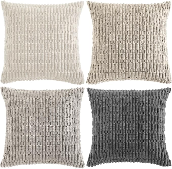 Fancy Homi 4 Packs Decorative Throw Pillow Covers for Living Room Couch Bed, Modern Farmhouse Boho Home Décor Accent Cushion Case, 22" x 22", Grey Series