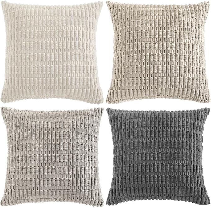 Fancy Homi 4 Packs Decorative Throw Pillow Covers for Living Room Couch Bed, Modern Farmhouse Boho Home Décor Accent Cushion Case, 18" x 18", Grey Series