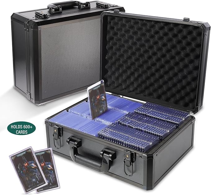EcoVibe Trading Card Storage Box for 3" X 4" 35PT Toploaders 600+, Toploader Storage Box with 6 Foam Stoppers, Fits Toploader Magnetic Holders MTG Baseball Sports Top Loaders Holder（Black）