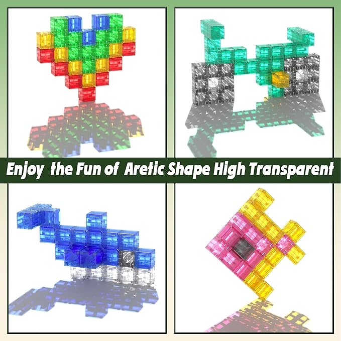 Magnetic Blocks Building Toys - Transparent Rainbow Magnetic Cubes Set, Outdoor Sensory Autism STEM Toys Gifts for Kids Aged 3+ Year Old Boys & Girls