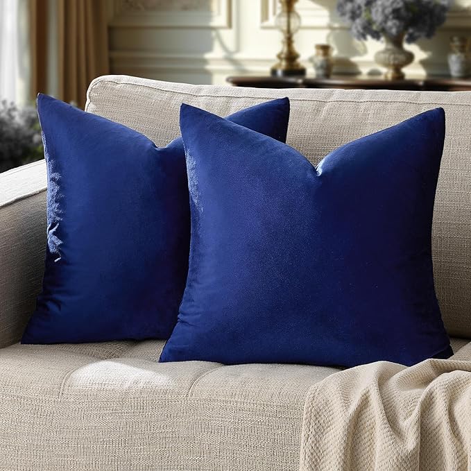 GIGIZAZA Royal Blue Velvet Throw Pillow Covers 18x18 Pack of 2 | Decorative Pillows for Couch Sofa,280gsm Soft Textured Fabric,Modern Square Pillowcases,Luxury Cushion Covers