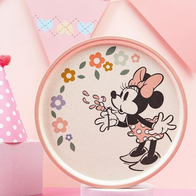 Zak Designs Disney Kids Dinnerware Set 3 Pieces, Durable and Sustainable Melamine Bamboo Plate, Bowl, and Tumbler are Perfect For Dinner Time With Family (Minnie Mouse)