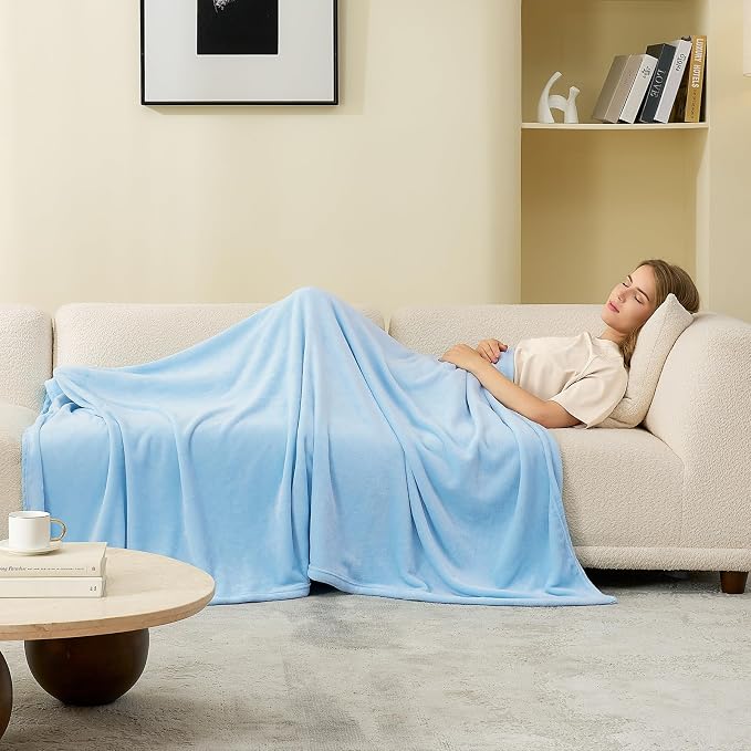 Hansleep Full Light Blue Fleece Blanket, Soft Flannel Bed Blanket | Fuzzy Cozy Blanket 84x90 Inches, Multi-use for Bed, Sofa, Couch, Travel, Camping, All Season Warm Lightweight Cover