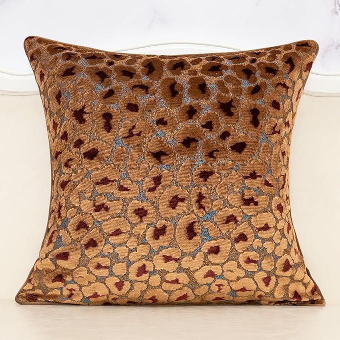 Alerfa Brown Floral Throw Pillow Cover 18 x 18 Inch Cut Velvet Sqaure Luxury Decorative Pillow Cover for Couch Living Room Bedroom