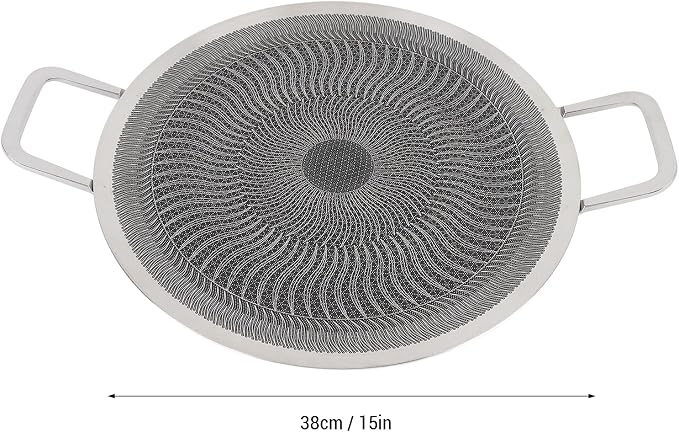 Korean BBQ Grill, Round Stainless Steel Non Stick Coating Grill Pan with 2 Handles for Induction, Gas, Halogen, Electric Ceramics, Korean Frying Pan for Indoor Outdoor Camping
