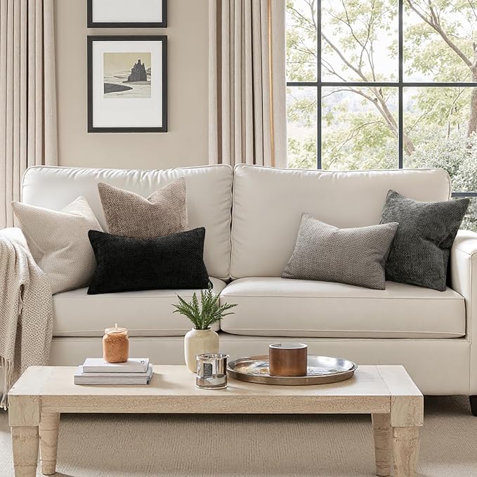 MIULEE Decorative Couch Throw Pillow Covers 18x18 Inch Light Khaki 2 Pack | Modern Boho Accent, Soft Chenille Pillow Covers, Farmhouse Cushion Cases for Home Decor Bed Sofa Living Room