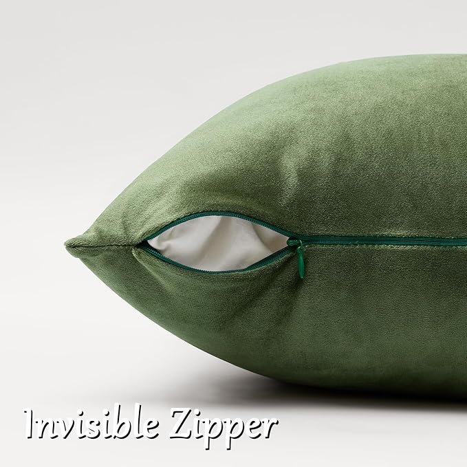 GIGIZAZA Olive Green Velvet Throw Pillow Covers 12x20 Pack of 2 | Decorative Lumbar Pillows for Couch Sofa,280gsm Soft Textured Fabric,Modern Pillowcases,Luxury Cushion Covers