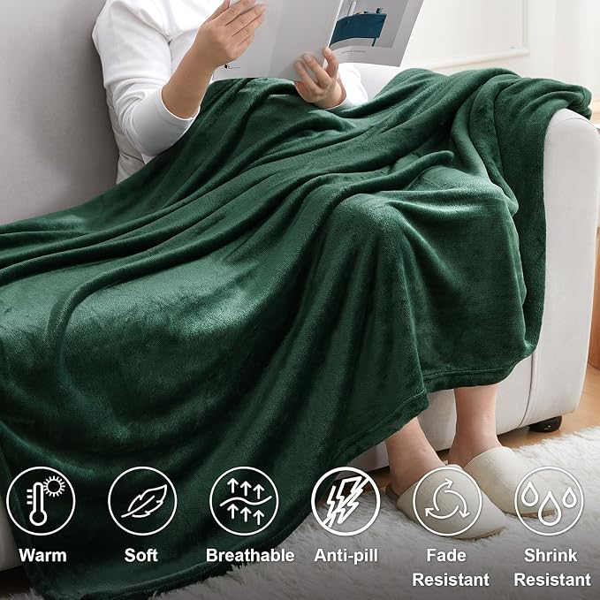 Hansleep Full Dark Green Fleece Blanket, Soft Flannel Bed Blanket | Fuzzy Cozy Blanket 84x90 Inches, Multi-use for Bed, Sofa, Couch, Travel, Camping, All Season Warm Lightweight Cover