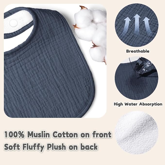 Susurration Muslin Baby Drool Bibs 6Pack Soft Square Adjustable Baby Bandana Bibs for Unisex Girls & Boys