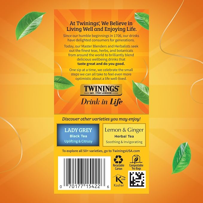 Twinings Earl Grey Black Tea Individually Wrapped Bags, 20 Count (Pack of 2), Flavoured with Citrus and Bergamot, Caffeinated, Enjoy Hot or Iced, 20 Teabags