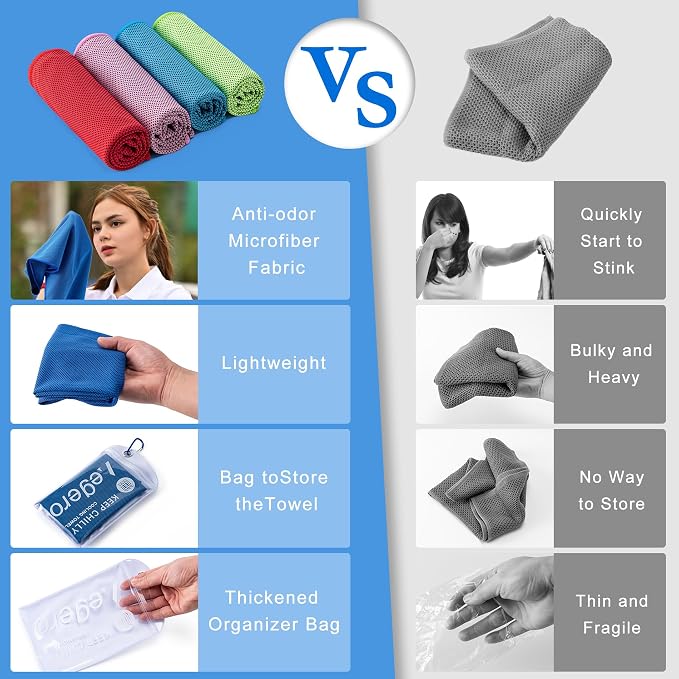 Aegero 4 Pack Cooling Towel (40"x12"), Cooling Neck Wraps,Soft Breathable Chilly Towel, IceTowel, Microfiber Towels for Yoga, Sport, RunninGym, Camping, Fitness, Workout & More Activities(Multicolor6)