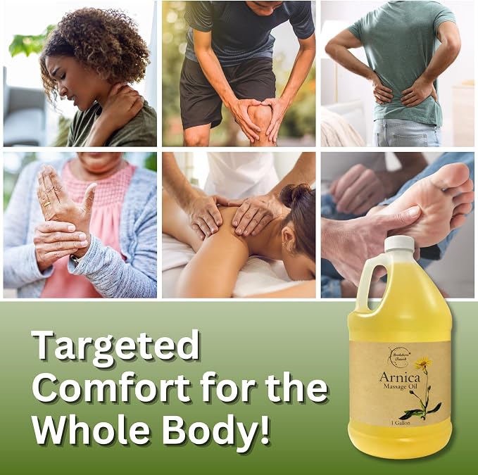 Brookethorne Naturals Arnica Massage Oil for Massage Therapy | Arnica Montana & Lemongrass Essential Oil – All Natural Supports Active Lifestyles – Paraben Free, Made in USA – 1 Gallon