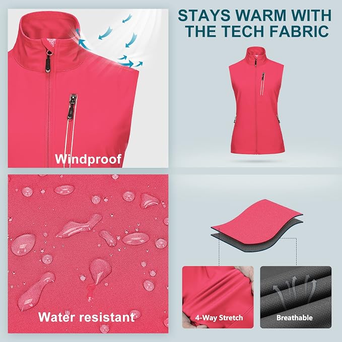 33,000ft Women's Lightweight Running Vest Outerwear with Pockets, Windproof Sleeveless Jacket for Golf Hiking Travel