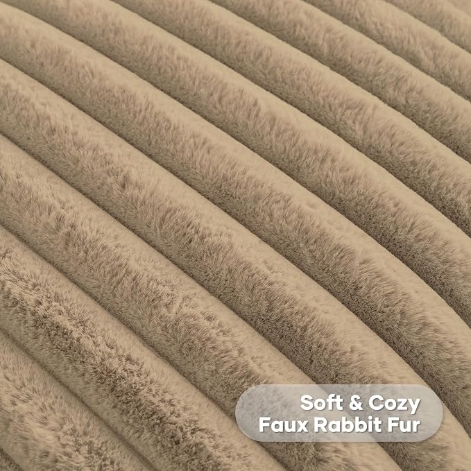 FUTEI Pack of 2 Faux Fur Throw Pillow Covers 24x24 Inch, Khaki | Fluffy Faux Rabbit Fur Front/Premium Velvet Back,Hidden Zipper,Machine Washable,Non-Shedding,Colorfast,Insert Not Included.