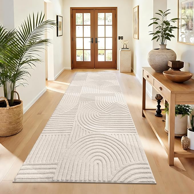 Pauwer 3x8 Area Rugs for Living Room, Modern Non Slip Washable Rug, Beige | Arch Pattern, Soft Fluffy, Neutral, Boho Accent, Solid Color Floor Carpet, For Kids Room Dining Room Nursery Entryway