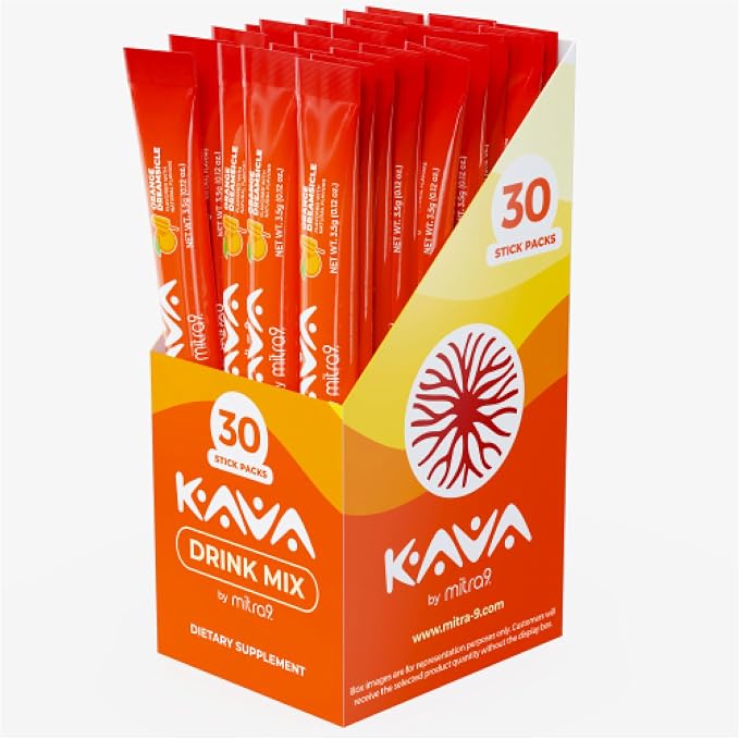 Mitra9 Kava Drink Mix | Orange Dreamsicle | 30 Stick Packs | Kava Root Extract Powder for Relaxation & Stress Relief | Non-Alcoholic, Zero Calorie | Single-Serve Packets