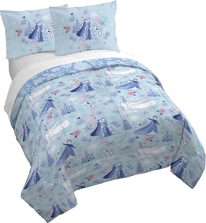 Jay Franco Kids Duvet Cover Set with Sham & Pillowcase – Ultra-Soft Bedding for Room Decor, Cover ONLY Comforter NOT Included, Blue - Frozen, 3 Piece Queen