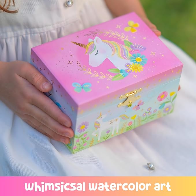 Giggle & Honey Musical Jewelry Box for Girls - Kids Jewelry Box, Unicorn Toys for Girls 4-6, Easter Gifts for Kids, 6 x 4.7 x 3.5 in