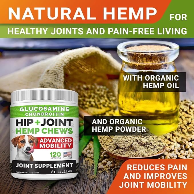 STRELLALAB Hemp Chews for Dogs - Bundle of Hip and Joint + Calming Supplement - Joint Pain & Anxiety Relief Treats - Advanced Mobility Support - Made in USA (Pack of 2, 240Ct)